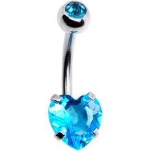 Load image into Gallery viewer, Aqua CZ Gem Sweet Heart Sweep Dangle Belly Ring
