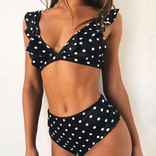 Load image into Gallery viewer, Vintage Black White Bikini High Waist Swimwear Push Up Bikini Swimsuit For Women Underwire Bikini Top Ruffle Padded Two Piece Bathing Suits Teen Girls Women Push Up Swimsuit Ruffle Dot Swimsuit Bikini Summer Beach Wear
