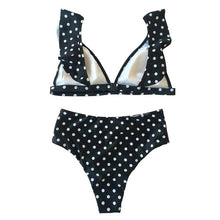 Load image into Gallery viewer, Vintage Black White Bikini High Waist Swimwear Push Up Bikini Swimsuit For Women Underwire Bikini Top Ruffle Padded Two Piece Bathing Suits Teen Girls Women Push Up Swimsuit Ruffle Dot Swimsuit Bikini Summer Beach Wear
