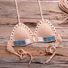 Load image into Gallery viewer, Vintage Blue Bikinis 2 Piece Halter Bikini Set Women High Waist Sequin Swimsuit  Set Handmade Crochet High Quality Swimsuit Women Push Up Swimwear Knitted Beach Wear Bathing Suit
