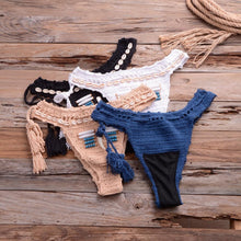 Load image into Gallery viewer, Vintage Blue Bikinis 2 Piece Halter Bikini Set Women High Waist Sequin Swimsuit  Set Handmade Crochet High Quality Swimsuit Women Push Up Swimwear Knitted Beach Wear Bathing Suit
