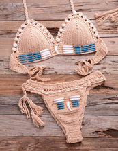 Load image into Gallery viewer, Vintage Blue Bikinis 2 Piece Halter Bikini Set Women High Waist Sequin Swimsuit  Set Handmade Crochet High Quality Swimsuit Women Push Up Swimwear Knitted Beach Wear Bathing Suit
