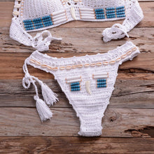 Load image into Gallery viewer, Vintage Blue Bikinis 2 Piece Halter Bikini Set Women High Waist Sequin Swimsuit  Set Handmade Crochet High Quality Swimsuit Women Push Up Swimwear Knitted Beach Wear Bathing Suit
