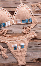 Load image into Gallery viewer, Vintage Blue Bikinis 2 Piece Halter Bikini Set Women High Waist Sequin Swimsuit  Set Handmade Crochet High Quality Swimsuit Women Push Up Swimwear Knitted Beach Wear Bathing Suit
