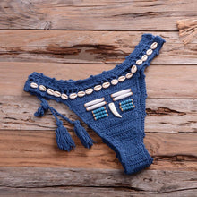 Load image into Gallery viewer, Vintage Blue Bikinis 2 Piece Halter Bikini Set Women High Waist Sequin Swimsuit  Set Handmade Crochet High Quality Swimsuit Women Push Up Swimwear Knitted Beach Wear Bathing Suit
