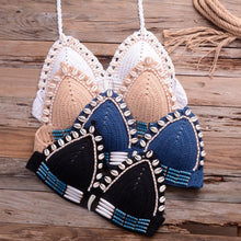 Load image into Gallery viewer, Vintage Blue Bikinis 2 Piece Halter Bikini Set Women High Waist Sequin Swimsuit  Set Handmade Crochet High Quality Swimsuit Women Push Up Swimwear Knitted Beach Wear Bathing Suit
