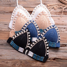 Load image into Gallery viewer, Vintage Blue Bikinis 2 Piece Halter Bikini Set Women High Waist Sequin Swimsuit  Set Handmade Crochet High Quality Swimsuit Women Push Up Swimwear Knitted Beach Wear Bathing Suit
