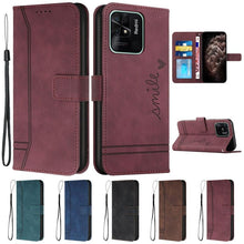 Load image into Gallery viewer, Vintage High Quality PU Leather Wallet Case Wrist Strap Heart Shaped Embossed Phone Case For Xiaomi Redmi 10C Case Redmi 10C Retro Wallet Leather Flip Phone Case For Xiomi Xiaomi Redmi10C 10 C Protect Cover
