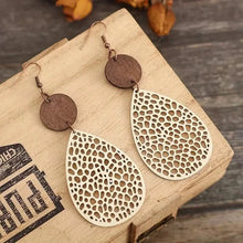 Load image into Gallery viewer, Vintage Hollow Leaf Shape PU Leather Earrings
