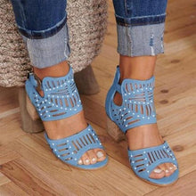 Load image into Gallery viewer, Vintage Hollow Out Sandals Mid Heel Summer Slip-On Buckle Shoes Artificial Open Toe Casual Wedding Hollow Out Lace Closure Low Heels Sandals For Women Peep Toe Comfort Non-Slip Flat Sandals
