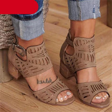 Load image into Gallery viewer, Vintage Hollow Out Sandals Mid Heel Summer Slip-On Buckle Shoes Artificial Open Toe Casual Wedding Hollow Out Lace Closure Low Heels Sandals For Women Peep Toe Comfort Non-Slip Flat Sandals
