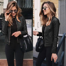 Load image into Gallery viewer, Vintage Style Autumn Ladies PU Leather Jacket For Women Slim Casual Soft Moto Biker Faux Leather Jacket For Female Coat Quality Basic Streetwear
