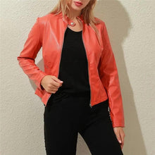 Load image into Gallery viewer, Vintage Style Autumn Ladies PU Leather Jacket For Women Slim Casual Soft Moto Biker Faux Leather Jacket For Female Coat Quality Basic Streetwear
