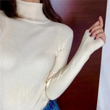 将图片加载到图库查看器，Vintage Style Autumn Winter Thick Sweater For Women Knitted Ribbed Pullover Sweater Long Sleeve Turtleneck Slim Jumper Soft Warm Pullover
