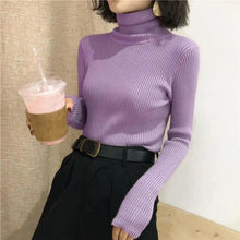 将图片加载到图库查看器，Vintage Style Autumn Winter Thick Sweater For Women Knitted Ribbed Pullover Sweater Long Sleeve Turtleneck Slim Jumper Soft Warm Pullover
