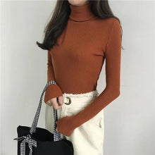 将图片加载到图库查看器，Vintage Style Autumn Winter Thick Sweater For Women Knitted Ribbed Pullover Sweater Long Sleeve Turtleneck Slim Jumper Soft Warm Pullover
