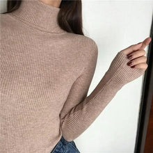 将图片加载到图库查看器，Vintage Style Autumn Winter Thick Sweater For Women Knitted Ribbed Pullover Sweater Long Sleeve Turtleneck Slim Jumper Soft Warm Pullover
