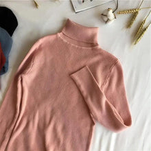 将图片加载到图库查看器，Vintage Style Autumn Winter Thick Sweater For Women Knitted Ribbed Pullover Sweater Long Sleeve Turtleneck Slim Jumper Soft Warm Pullover
