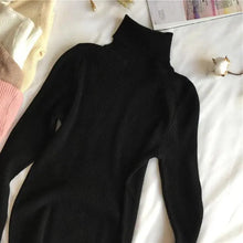 将图片加载到图库查看器，Vintage Style Autumn Winter Thick Sweater For Women Knitted Ribbed Pullover Sweater Long Sleeve Turtleneck Slim Jumper Soft Warm Pullover
