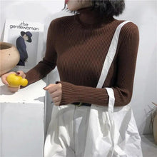 将图片加载到图库查看器，Vintage Style Autumn Winter Thick Sweater For Women Knitted Ribbed Pullover Sweater Long Sleeve Turtleneck Slim Jumper Soft Warm Pullover
