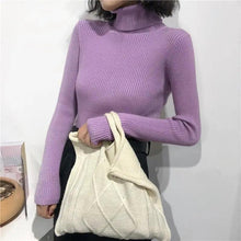将图片加载到图库查看器，Vintage Style Autumn Winter Thick Sweater For Women Knitted Ribbed Pullover Sweater Long Sleeve Turtleneck Slim Jumper Soft Warm Pullover
