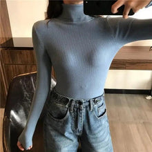 将图片加载到图库查看器，Vintage Style Autumn Winter Thick Sweater For Women Knitted Ribbed Pullover Sweater Long Sleeve Turtleneck Slim Jumper Soft Warm Pullover
