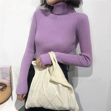 将图片加载到图库查看器，Vintage Style Autumn Winter Thick Sweater For Women Knitted Ribbed Pullover Sweater Long Sleeve Turtleneck Slim Jumper Soft Warm Pullover
