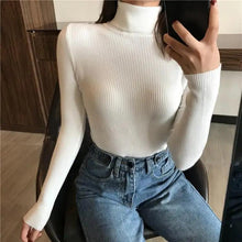 将图片加载到图库查看器，Vintage Style Autumn Winter Thick Sweater For Women Knitted Ribbed Pullover Sweater Long Sleeve Turtleneck Slim Jumper Soft Warm Pullover
