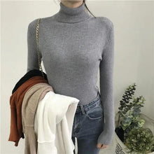 将图片加载到图库查看器，Vintage Style Autumn Winter Thick Sweater For Women Knitted Ribbed Pullover Sweater Long Sleeve Turtleneck Slim Jumper Soft Warm Pullover
