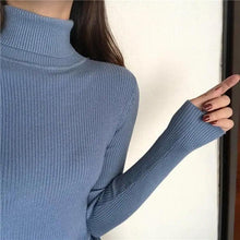 将图片加载到图库查看器，Vintage Style Autumn Winter Thick Sweater For Women Knitted Ribbed Pullover Sweater Long Sleeve Turtleneck Slim Jumper Soft Warm Pullover
