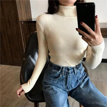将图片加载到图库查看器，Vintage Style Autumn Winter Thick Sweater For Women Knitted Ribbed Pullover Sweater Long Sleeve Turtleneck Slim Jumper Soft Warm Pullover
