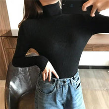 将图片加载到图库查看器，Vintage Style Autumn Winter Thick Sweater For Women Knitted Ribbed Pullover Sweater Long Sleeve Turtleneck Slim Jumper Soft Warm Pullover
