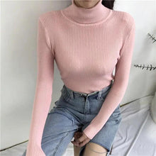 将图片加载到图库查看器，Vintage Style Autumn Winter Thick Sweater For Women Knitted Ribbed Pullover Sweater Long Sleeve Turtleneck Slim Jumper Soft Warm Pullover

