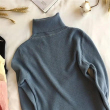 将图片加载到图库查看器，Vintage Style Autumn Winter Thick Sweater For Women Knitted Ribbed Pullover Sweater Long Sleeve Turtleneck Slim Jumper Soft Warm Pullover

