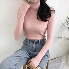 将图片加载到图库查看器，Vintage Style Autumn Winter Thick Sweater For Women Knitted Ribbed Pullover Sweater Long Sleeve Turtleneck Slim Jumper Soft Warm Pullover
