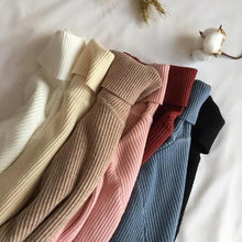 将图片加载到图库查看器，Vintage Style Autumn Winter Thick Sweater For Women Knitted Ribbed Pullover Sweater Long Sleeve Turtleneck Slim Jumper Soft Warm Pullover

