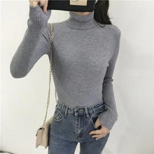 将图片加载到图库查看器，Vintage Style Autumn Winter Thick Sweater For Women Knitted Ribbed Pullover Sweater Long Sleeve Turtleneck Slim Jumper Soft Warm Pullover
