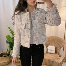 Load image into Gallery viewer, Vintage Style Autumn Winter Tweed Jackets For Women O-Neck Long Sleeve Loose Wool Coat Single Breasted Outwear For Girls
