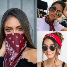Load image into Gallery viewer, Vintage Style Print Bandana Hair Bands for Girls Women Headband Square Scarf Face Mask Cross Turban Bandanas Headwear
