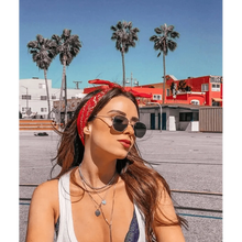 Load image into Gallery viewer, Vintage Style Print Bandana Hair Bands for Girls Women Headband Square Scarf Face Mask Cross Turban Bandanas Headwear
