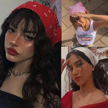 Load image into Gallery viewer, Vintage Style Print Bandana Hair Bands for Girls Women Headband Square Scarf Face Mask Cross Turban Bandanas Headwear
