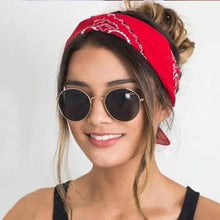 Load image into Gallery viewer, Vintage Style Print Bandana Hair Bands for Girls Women Headband Square Scarf Face Mask Cross Turban Bandanas Headwear
