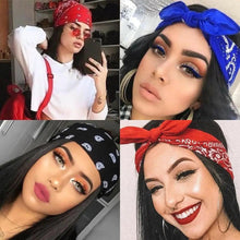 Load image into Gallery viewer, Vintage Style Print Bandana Hair Bands for Girls Women Headband Square Scarf Face Mask Cross Turban Bandanas Headwear
