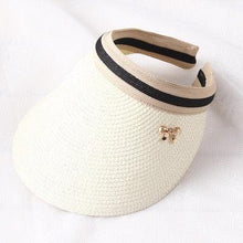 Load image into Gallery viewer, Vintage Women's Sun Hats Handmade Straw Visor Caps Fashionable Adult Sun Beach Top Hats Cute Bowknot Design Fashion Summer Women's Casual Caps Straw Hats Parent-Child Summer Hat Empty Top Beach Hat
