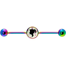 Load image into Gallery viewer, 14G Woman Floral Silhouette Rainbow Industrial Barbell 37mm
