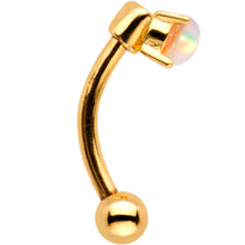 Load image into Gallery viewer, 5/16 White Synthetic Opal Gold IP Fashionista Curved Eyebrow Ring
