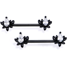 将图片加载到图库查看器，White Gem Black Anodized Fiery Flame Barbell Nipple Ring Set
