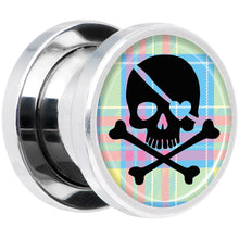 Load image into Gallery viewer, Pink Green Plaid Heart Skull Steel Screw Fit Plug Set 00G
