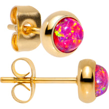 Load image into Gallery viewer, Red Synthetic Opal Gold IP 316L Surgical Steel Stud Earrings
