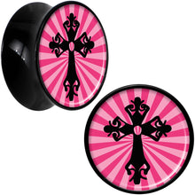 Load image into Gallery viewer, Black Acrylic Pink Black Radiant Cross Saddle Plug Set 20mm
